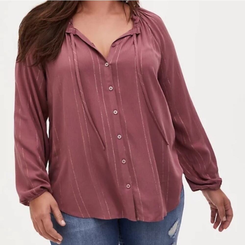 Torrid‎ pink gold stripe peasant blouse size 00 or Medium / Large